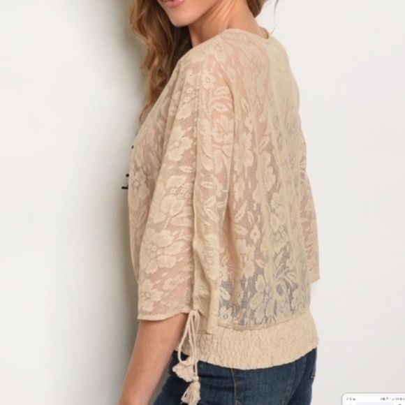 Love Riche Navy Lace Embroidered BOHO Top L - Picture 2 of 12